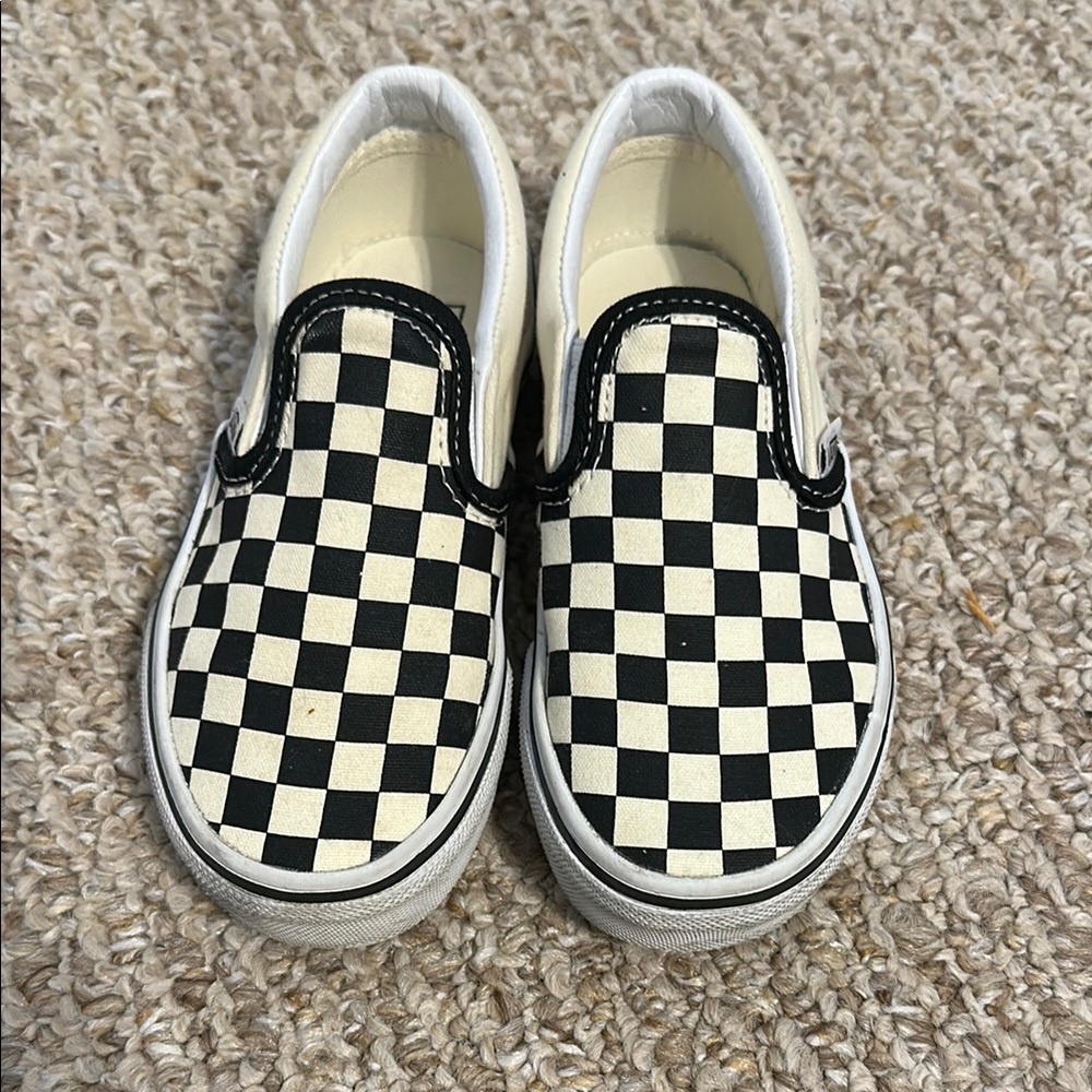 Vans Kids Checkerboard Slip-On Shoes - Black and White Size 12